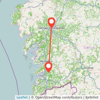 Mapa del viaje Santiago de Compostela Redondela en tren