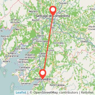 Mapa del viaje Santiago de Compostela Pontevedra en tren