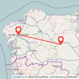 Mapa del viaje Santiago de Compostela Ponferrada en tren
