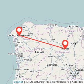 Mapa del viaje Santiago de Compostela Palencia en tren