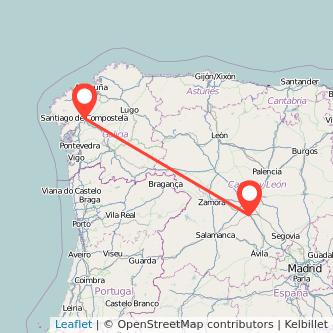 Mapa del viaje Santiago de Compostela Medina del Campo en tren