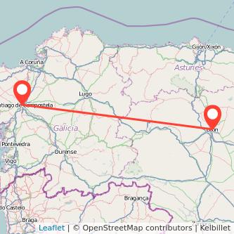 Mapa del viaje Santiago de Compostela León en tren