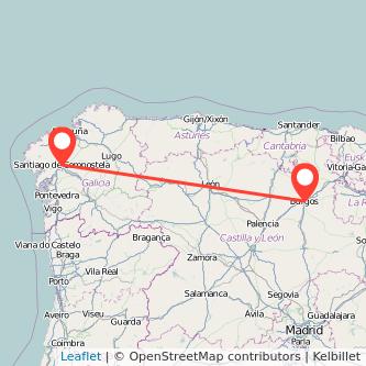 Mapa del viaje Santiago de Compostela Burgos en tren