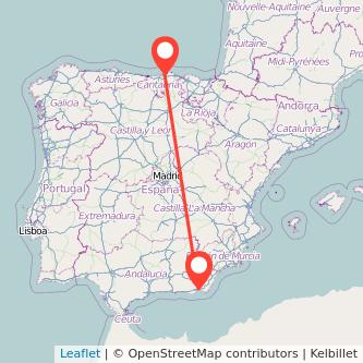 Mapa del viaje Santander Almería en tren