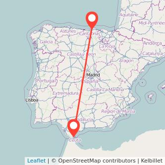 Mapa del viaje Santander Algeciras en bus