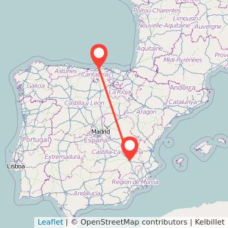 Mapa del viaje Santander Albacete en tren