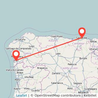 Mapa del viaje Santander Vigo en tren