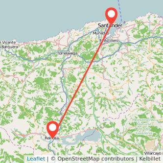 Mapa del viaje Santander Reinosa en tren