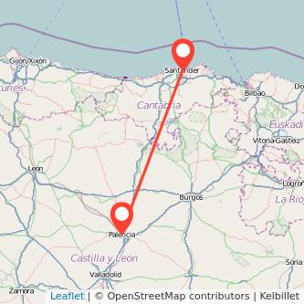 Mapa del viaje Santander Palencia en tren