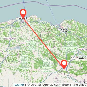 Mapa del viaje Santander Miranda de Ebro en bus