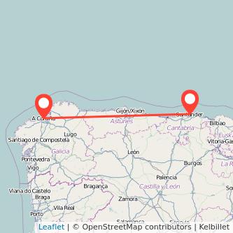 Mapa del viaje Santander A Coruña en bus