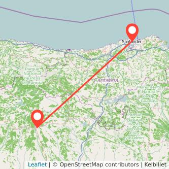 Mapa del viaje Santander Guardo en bus