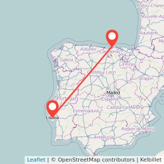 Mapa del viaje Santander Lisboa en bus
