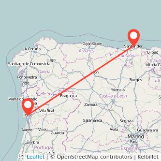Mapa del viaje Santander Oporto en bus