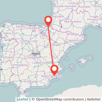 Mapa del viaje San Sebastián Murcia en bus