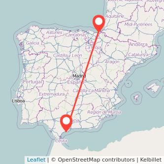 Mapa del viaje San Sebastián Marbella en bus