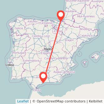 Mapa del viaje San Sebastián Málaga en bus