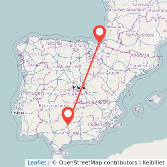 Mapa del viaje San Sebastián Córdoba en bus