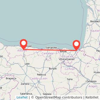 Mapa del viaje San Sebastián Oviedo en bus