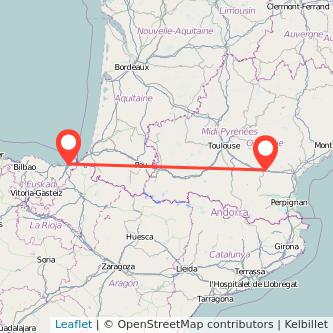 Mapa del viaje San Sebastián Carcasona en tren