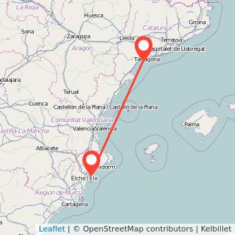 Mapa del viaje Salou - Port Aventura Alicante en tren