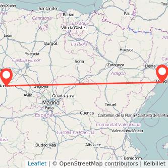 Mapa del viaje Salou - Port Aventura Salamanca en tren