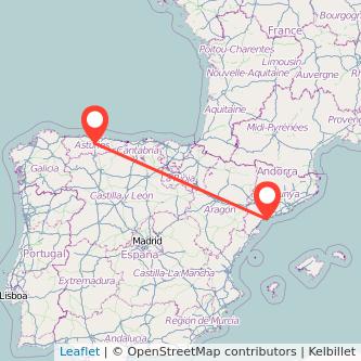 Mapa del viaje Salou - Port Aventura Oviedo en tren