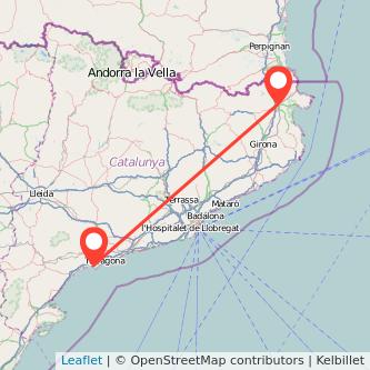 Mapa del viaje Salou - Port Aventura Figueres en tren