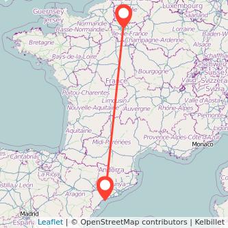 Mapa del viaje Salou - Port Aventura París en bus