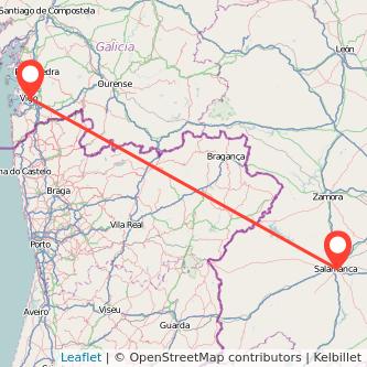 Mapa del viaje Salamanca Vigo en tren