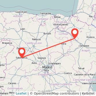 Mapa del viaje Salamanca Tudela en bus