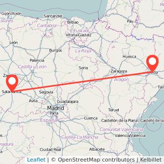 Mapa del viaje Salamanca Lérida en tren