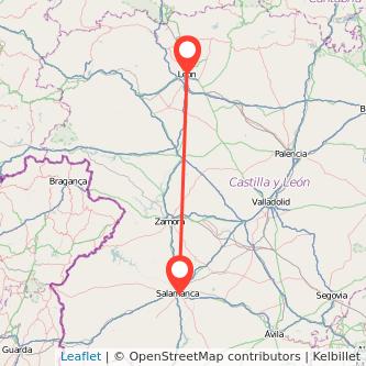 Mapa del viaje Salamanca León en bus