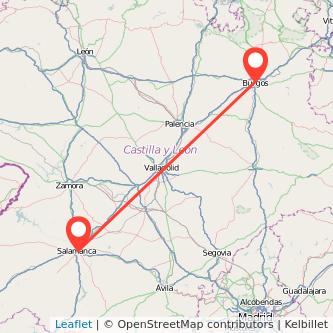 Mapa del viaje Salamanca Burgos en tren