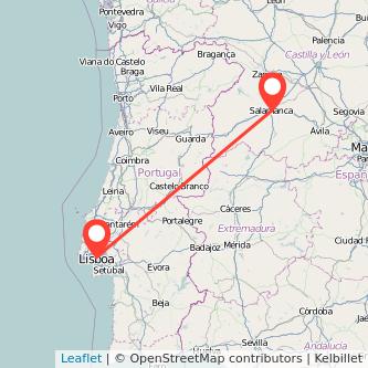 Mapa del viaje Salamanca Lisboa en tren