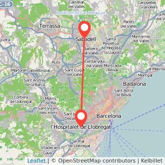 Mapa del viaje Sabadell L'Hospitalet de Llobregat en tren