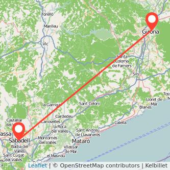 Mapa del viaje Sabadell Girona en tren