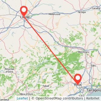 Mapa del viaje Reus Lérida en tren