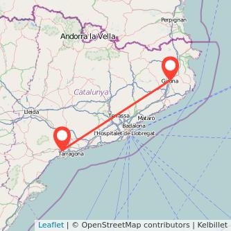 Mapa del viaje Reus Girona en tren
