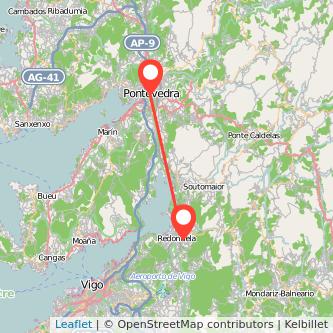 Mapa del viaje Redondela Pontevedra en tren