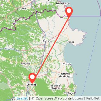 Mapa del viaje Portbou Girona en tren