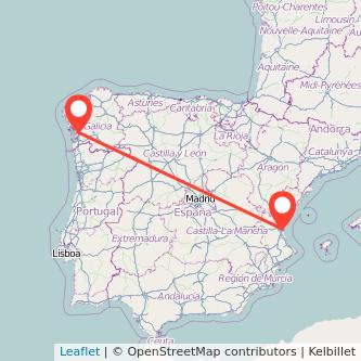 Mapa del viaje Pontevedra Valencia en tren