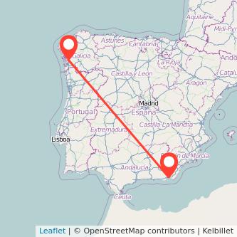 Mapa del viaje Pontevedra Almería en tren