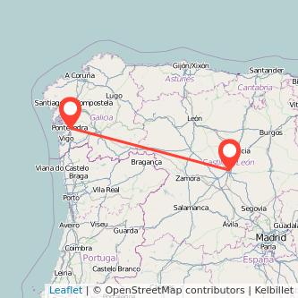 Mapa del viaje Pontevedra Valladolid en bus