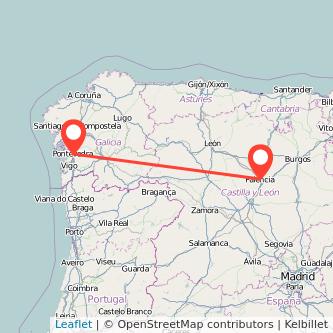 Mapa del viaje Pontevedra Palencia en bus