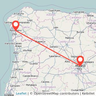 Mapa del viaje Pontevedra Madrid en bus