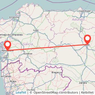 Mapa del viaje Pontevedra León en bus