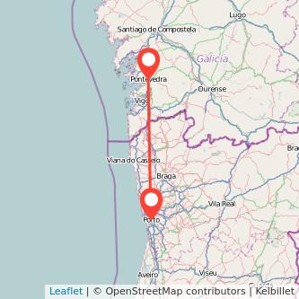 Mapa del viaje Pontevedra Oporto en bus