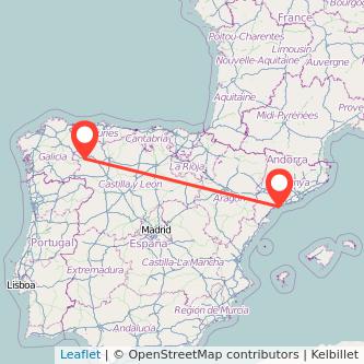 Mapa del viaje Ponferrada Tarragona en tren
