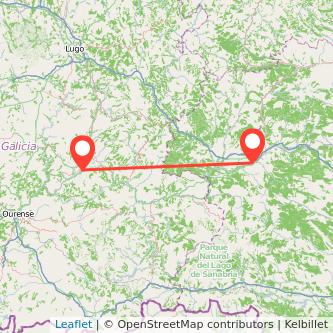 Mapa del viaje Ponferrada Monforte de Lemos en bus